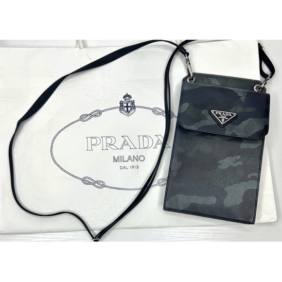 Prada Saffiano Leather Clutch Wristlet Phone Case with Lanyard Camouflage Print - Picture 14 of 15